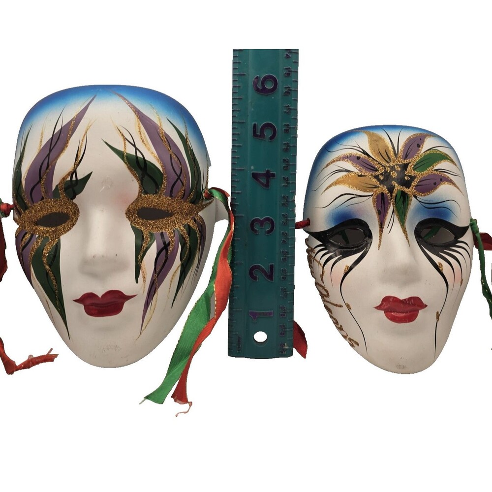 Hand Painted Mardi Gras Masks (Set of 2) Signed "Van New Orleans" On Back 5&6 in